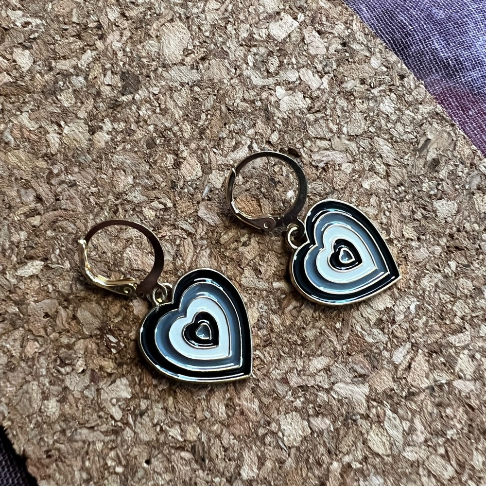 Black and Gold Heart Earrings